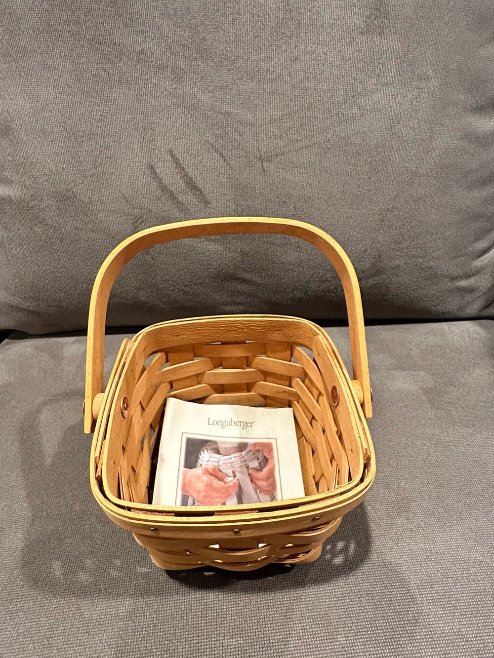Longaberger Light Brown Handwoven Basket with Swing Handle